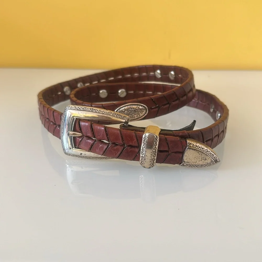 Brighton Brown Braided Leather Belt with Metal Medallions Size L